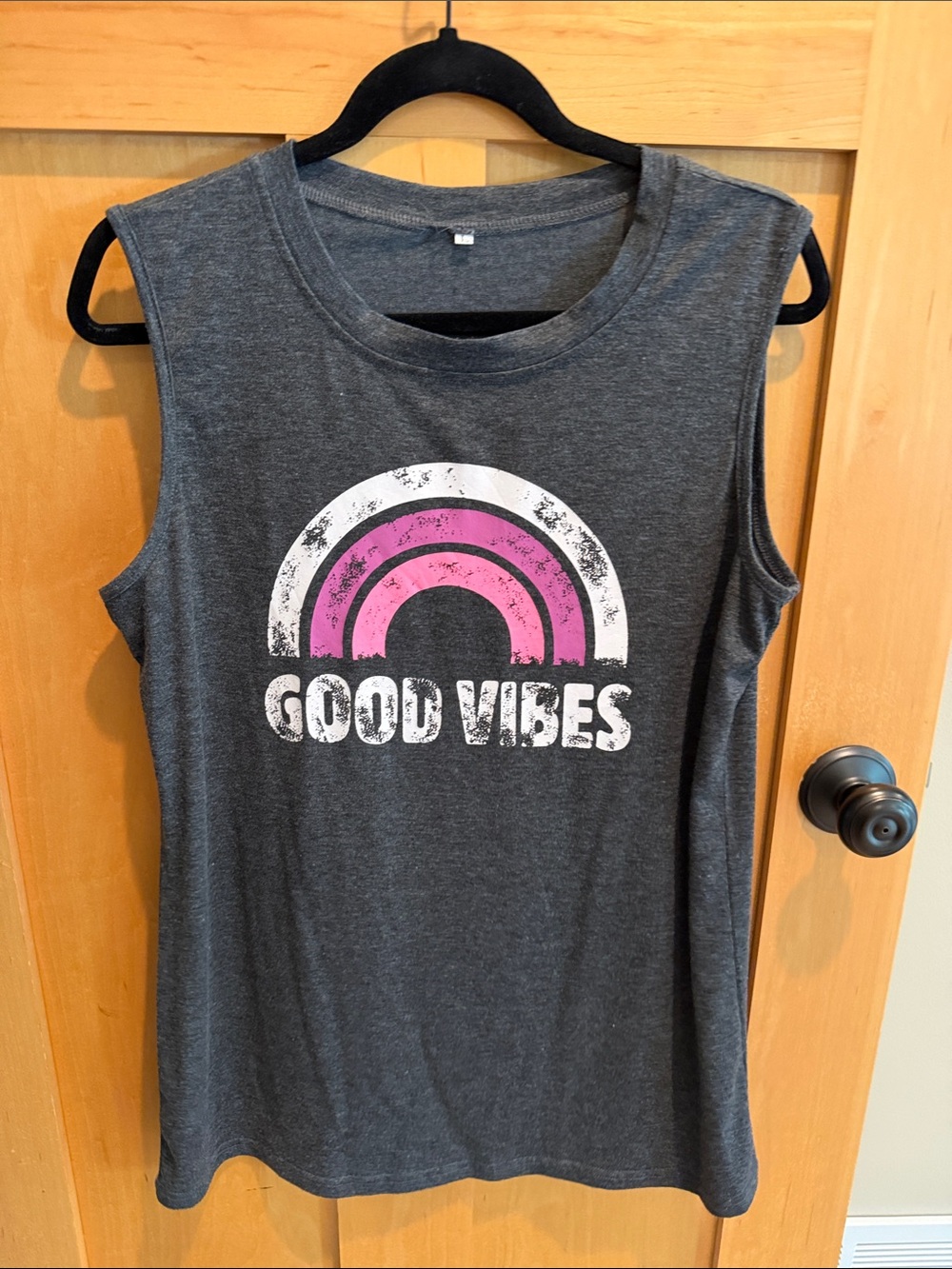 Good Vibes Charcoal Sleeveless Graphic Tank - Pink Accent